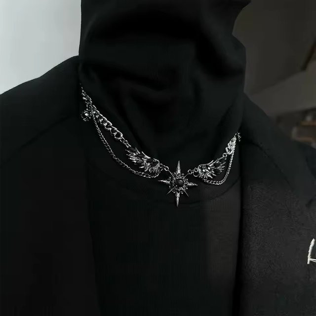 imixlot Halskette, Flügel Stern Anhänger, Silber, Schwarz, Unisex - Bild 1