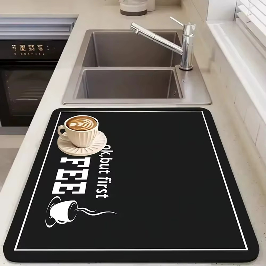 VIKAMA Kaffeemaschinenmatte mit schwarzem Schriftmuster, schnell trocknend und saugfähig - Bild 5