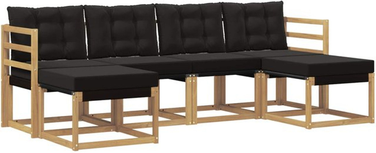 Modernes 6-teiliges Outdoor-Sofagarnitur Loungemöbel Set aus Akazie und Stoff von vidaXL in Weiß und Schwarz - Bild 1