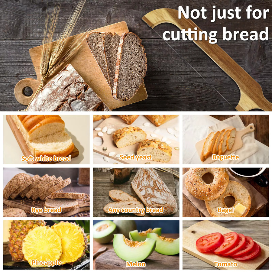 Holz Brot Bogen Cutter Gezahnt – Tragbares Brot Schneidewerkzeug für Bagels und Sauerteig in Braun - Bild 3