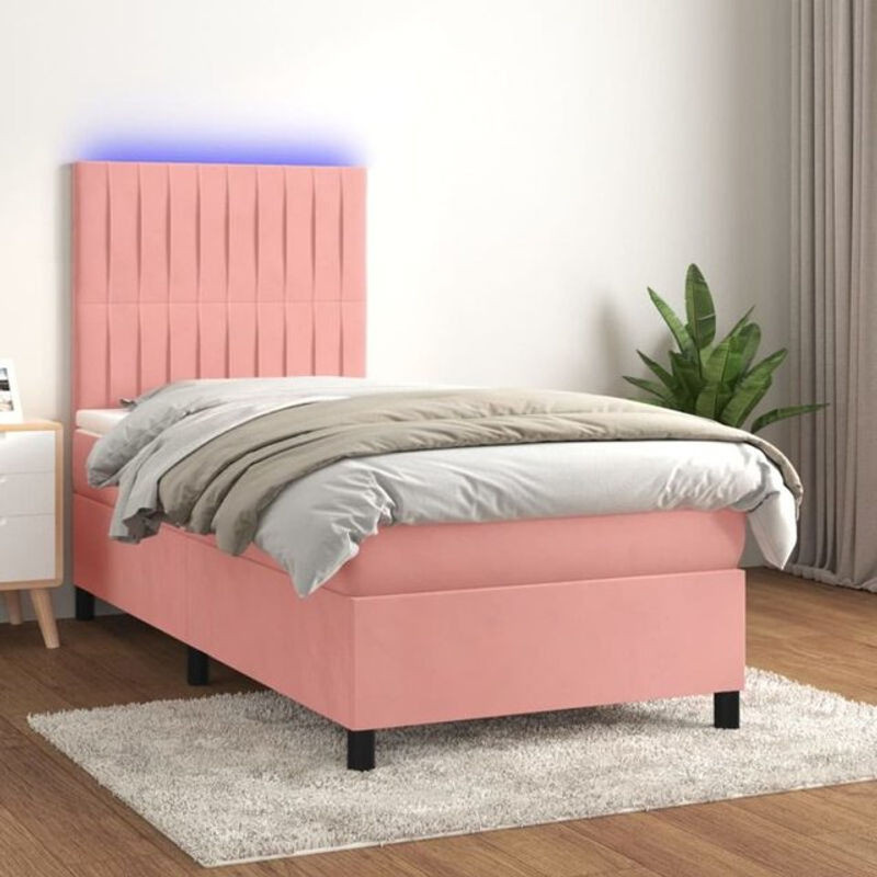 vidaxl Boxspringbett mit Matratze aus Samt in Rosa und Weiß B/T/H: 90 x 200 x 118 cm - Bild 1