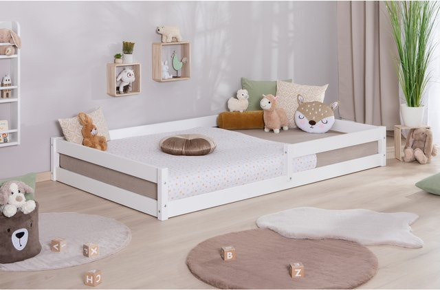 TiCAA Bodenbett Emi Kinderbett und Jugendbett aus Kiefernholz in Weiß im skandinavischen Design - Bild 1