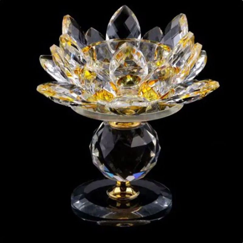 Hoom-Dekor Lotosblumen Kerzenständer aus Glas in Gelb mit floralem Design für Teelichter - Bild 1