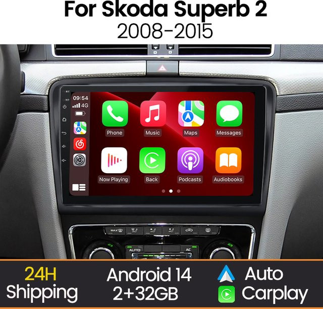 MEKEDE Android Autoradio mit 10 Zoll Display für Skoda Superb 2008-2015, kabelloses Carplay und WiFi, Schwarz - Bild 1