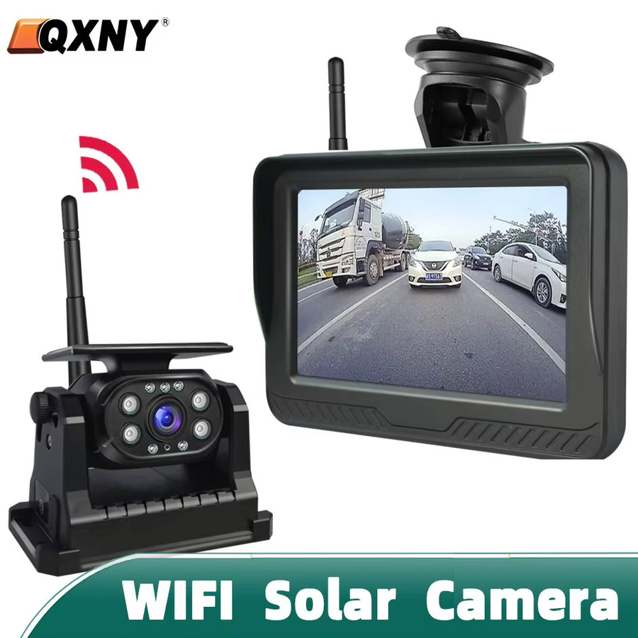 QXNY Solar Wireless Rückfahrkamera Set mit 5 Zoll Monitor in Full HD 1080P und Nachtsicht, Schwarz - Bild 2