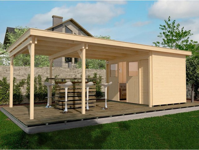 WEKA Gartenhaus Loungehaus 225 B mit Flachdach in Beige, B/T/H: 766 x 336 x 223 cm - Bild 1