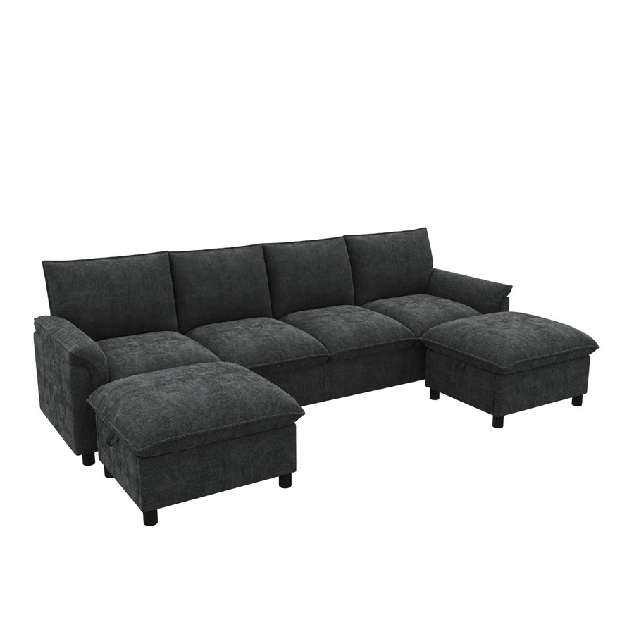 Merax Cloud Modulares Ecksofa in Schwarz mit L-Form und Stoffbezug, B/T/H: 264,5 x 142,5 x 84 cm - Bild 2