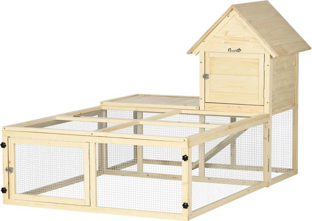 PawHut Kaninchenstall Villa aus Holz in Braun mit 2 Etagen, Laufstrecke, Rampe und verschließbaren Türen, B/T/H: 151,5 x 106 x 97 cm, Aosom - Bild 1