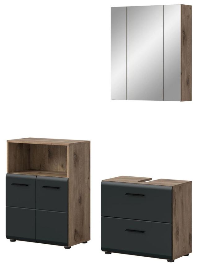 Badmöbel Set Cover von Inn.Furn in Schwarz und Eiche, 3-teilig, modern, Wandmontage, Breite: 135 cm, Höhe: 185 cm, Tiefe: 30 cm - Bild 3