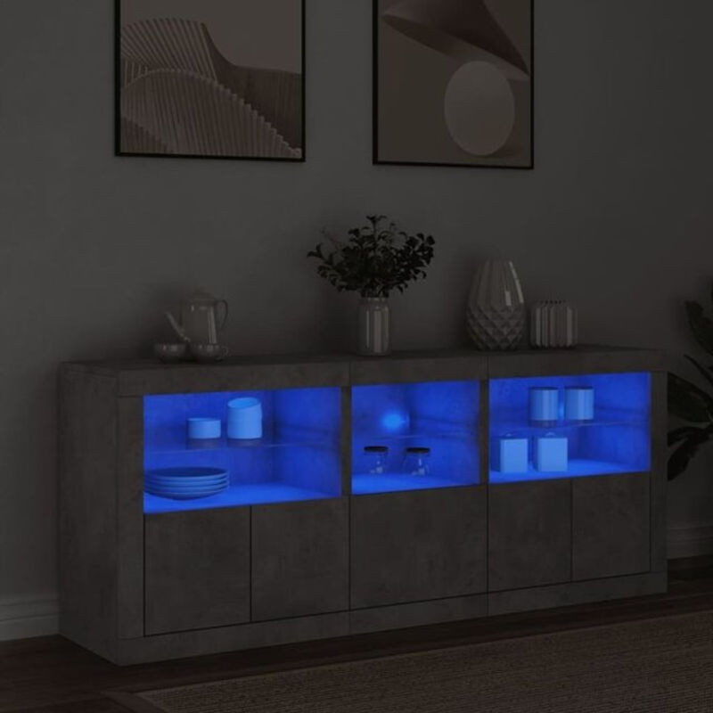 Modernes Sideboard mit LED-Leuchten von Vidaxl in Grau, B/T/H: 162 x 37 x 67 cm - Bild 1