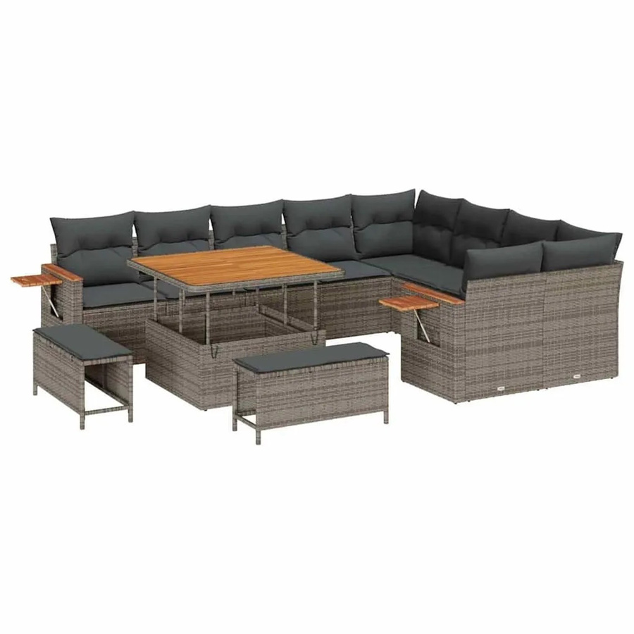 vidaXL Gartensofa-Set aus Poly-Rattan in Grau mit 13-teiligem Lounge-Set inklusive Kissen und Tisch - Bild 2