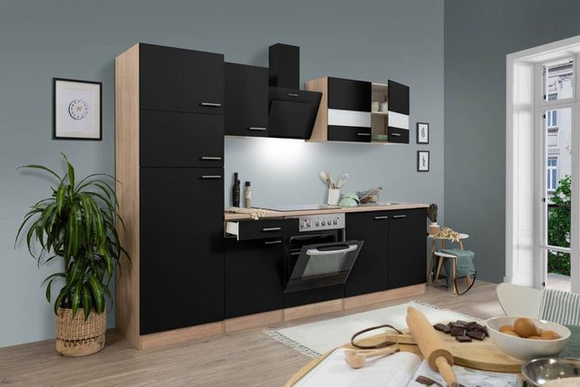 Respekta Küchenblock Economy in Schwarz mit Glastüren und Soft-Close-Funktion, B/H/T: 270 x 200 x 60 cm - Bild 1