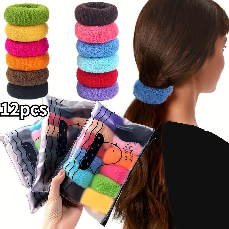12 Stück Frottee-Haargummis, nahtlos, für alle Haartypen, Unisex - Bild 4