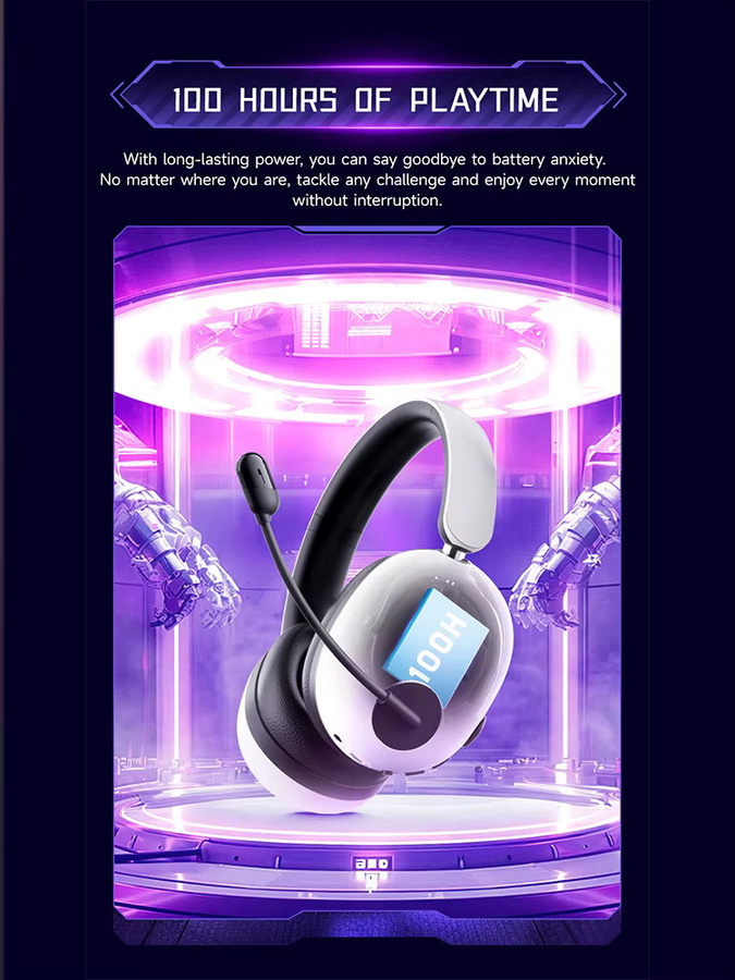 Picun UG-10A Gaming-Funkkopfhörer Over-Ear-Headset mit Mikrofon, Bluetooth 6.0, 40 mm Treiber, 2,4 GHz kabellos oder Kabel, Grau/Weiß - Bild 6