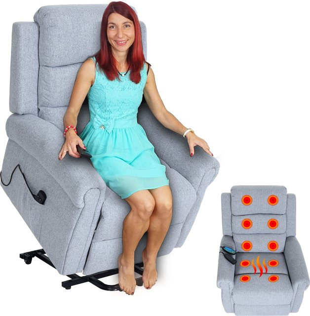 MCW Fernsehsessel K63 mit Aufstehhilfe, Massage- und Heizfunktion, Relaxsessel aus Stoff in Hellgrau - Bild 1