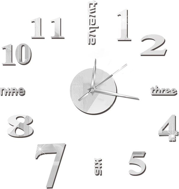 Tooarts DIY-Spiegel-Wanduhr in Silber, rahmenlose analoge Quartz-Wanduhr mit lautlosem Mechanismus für ein modernes Design - Bild 1
