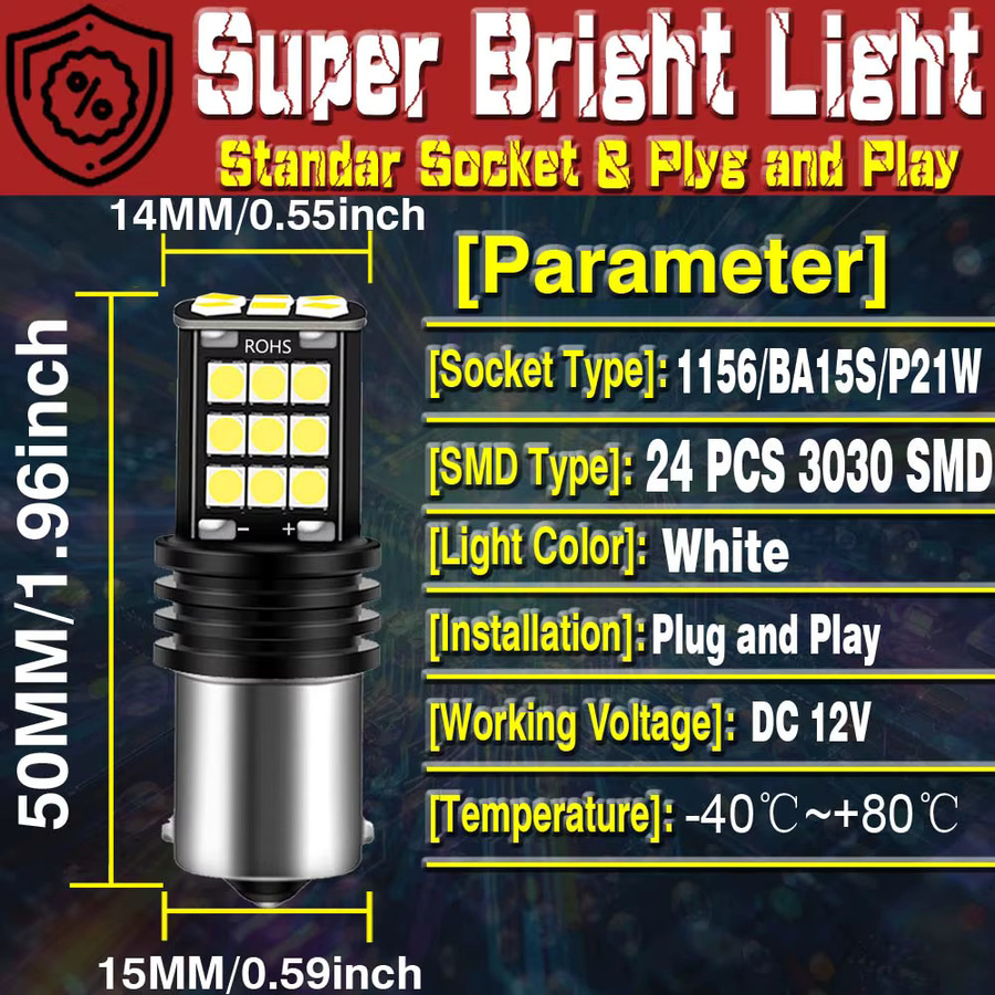 Neallor BA15S 1156 P21W LED Rückfahrscheinwerfer Set, 2 Stück Canbus LED Birnen für Audi A3 8L, A4 B7 B6 B5, A6 C5, Rücklicht und Nebelschlussleuchte - Bild 2
