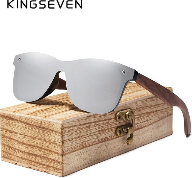 KINGSEVEN Sonnenbrille, quadratisch, Holz, polarisiert, Unisex, braun - Bild 1