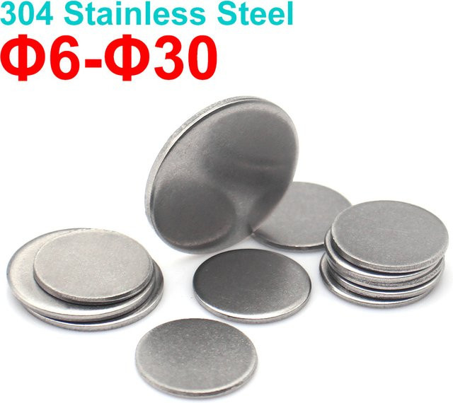 Zimir Runde Unterlegscheiben aus 304 Edelstahl ohne Loch, Flache Metallplatten als Verschlusskappen, Silber, Durchmesser: 6 mm bis 30 mm - Bild 1