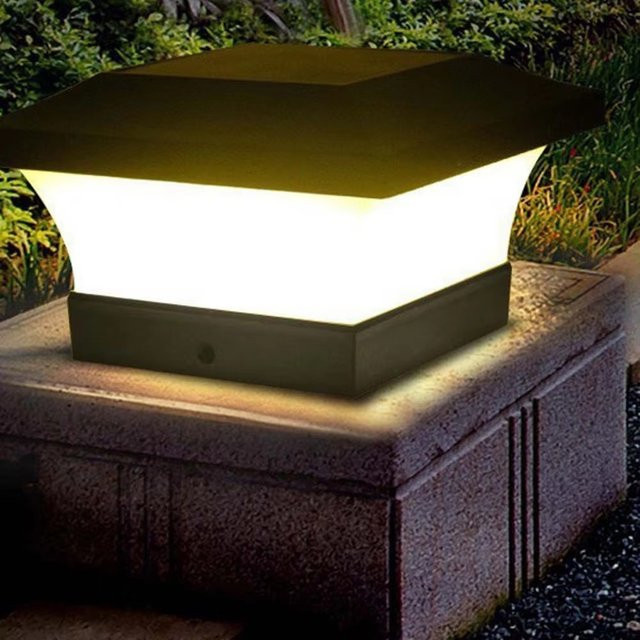 Crepow Solar LED Gartenlampe IP65 Wasserdicht Quadratische Zaunleuchte Schwarz - Bild 1
