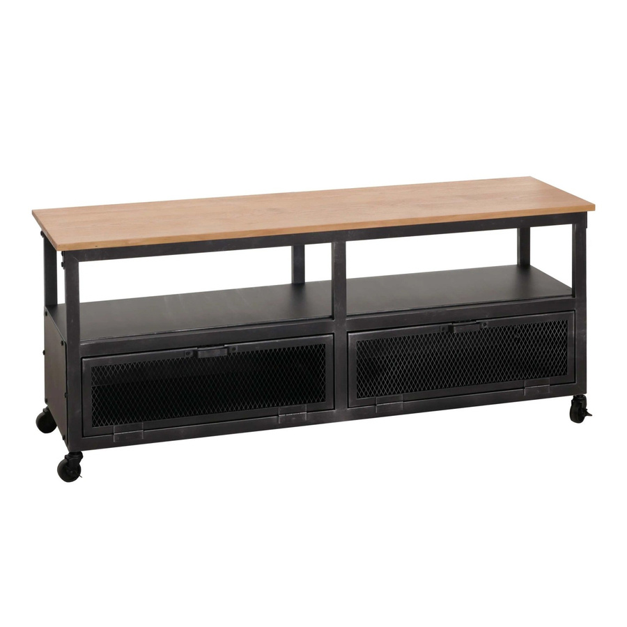 MCW Lowboard N28 Industrial Retro TV-Rack aus Metall und Holz mit 3D-Struktur in Schwarz und Natur, B/T/H: 130 x 55 x 36 cm - Bild 3