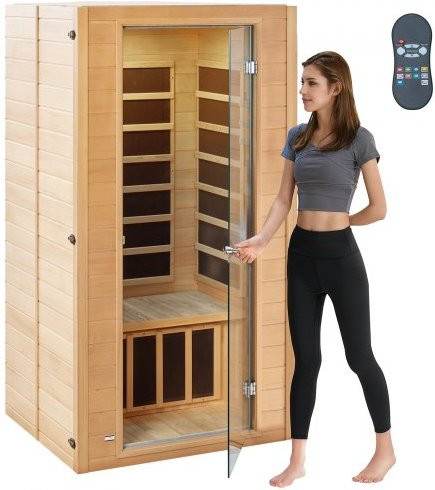 VEVOR Ferninfrarot-Holzsauna aus Hemlockholz für 1 bis 2 Personen mit Bluetooth-Lautsprecher, Farblichttherapie und gehärteter Glastür, Braun/Mehrfarbig - Bild 1