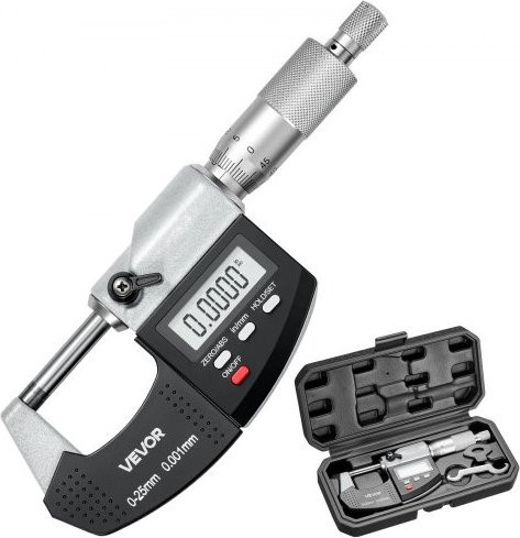 VEVOR Digitales Außenmikrometer Set in Silber, Messbereich 0-25,4 mm, Auflösung 0,001 mm, mit LCD-Bildschirm, Carbide-Spitze und Schutzetui - Bild 1