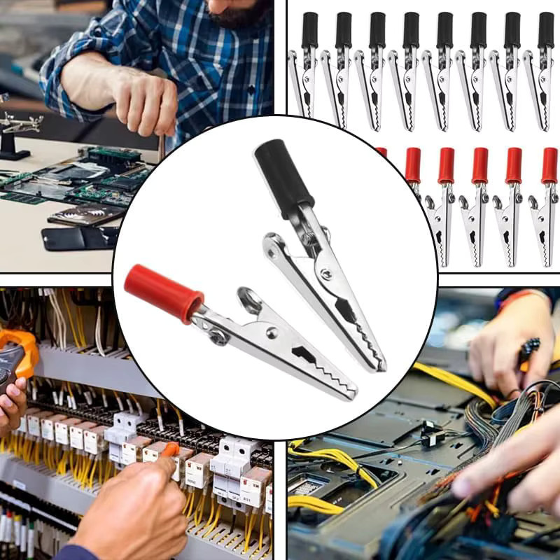 20er Set Metall Krokodilklemmen für elektrische Testzwecke und Lötarbeiten, Farben: Rot und Schwarz, Größe: 50 mm - Bild 2