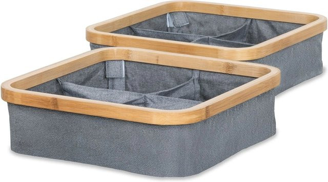 Osoltus Nelson Badezimmer Aufbewahrungskorb aus Bambus mit 4 Fächern, 2er Set, Grau/Anthrazit, Breite: 30,0 cm, Höhe: 9,0 cm - Bild 1