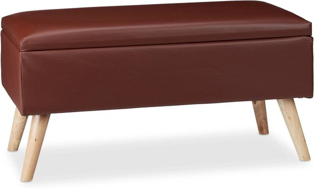 Relaxdays Sitzbank mit Stauraum aus Eukalyptusholz und Kunstleder in Braun, B/T/H: 80 x 40 x 39,5 cm - Bild 1