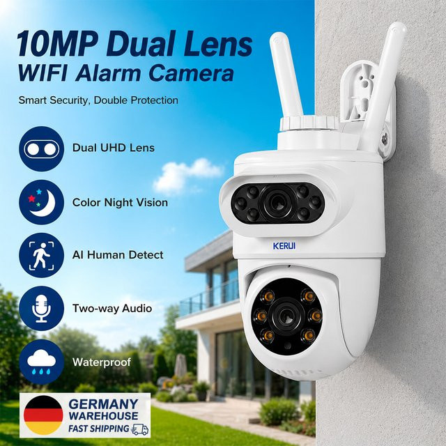 KERUI 10MP 5K HD Dual-Objektiv WLAN IP-Kamera für Außenbereich, PTZ-Kamera, kabellose Videoüberwachung in Weiß, kompatibel mit Tuya Smart Home Security CCTV - Bild 1