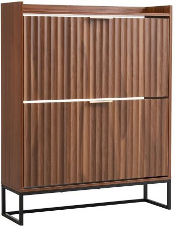 VEVOR Schuhschrank im Mid-Century Design mit 2 Klappen, platzsparender Schuhkipper aus MDF in Braun, B/T/H: 80 x 24 x 100 cm - Bild 1