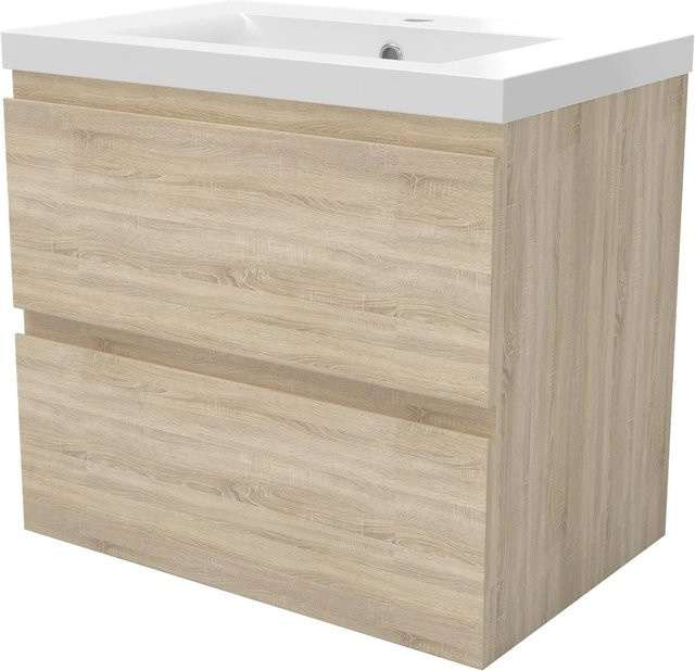 AICA Badmöbel Aalst 2-teiliges Badezimmermöbel Set mit Keramik Waschtisch und Unterschrank in Matt Eiche, Breite: 60 cm - Bild 1