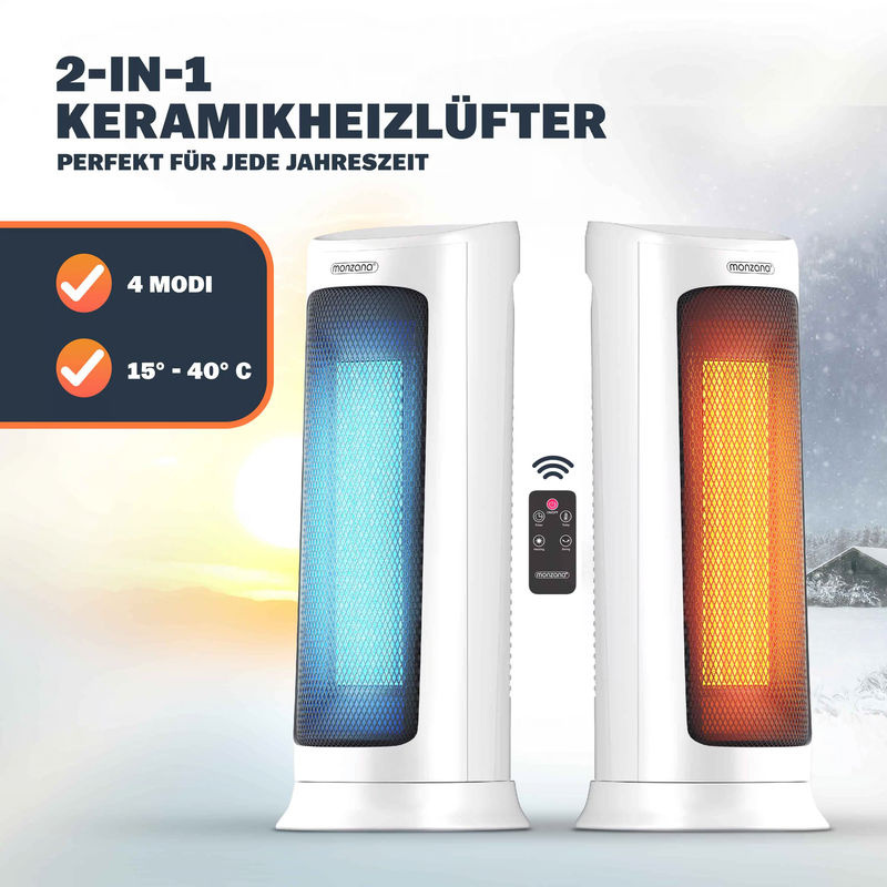 Monzana Keramik-Heizlüfter MZKH2200 Weiß, 2000W - Bild 2