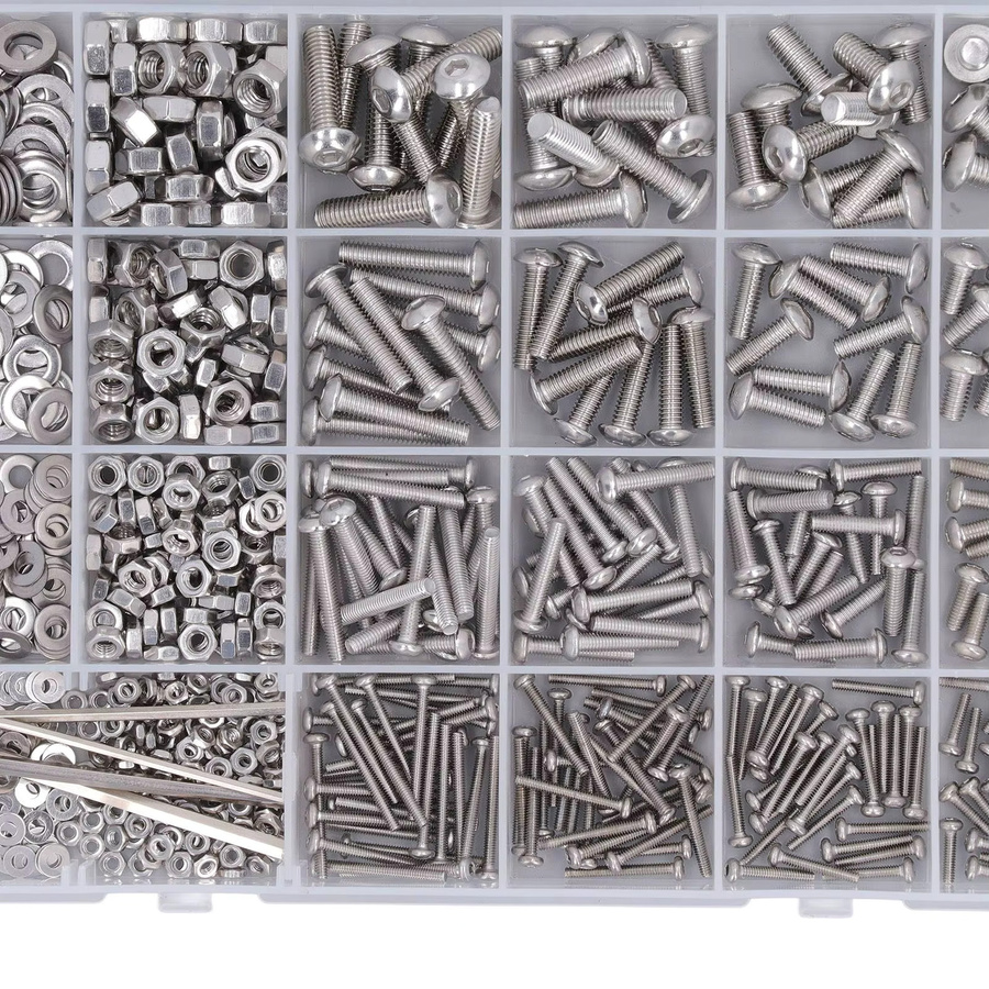 TOPINCN 884-teiliges Edelstahl-Schraubenset in Silber mit M2, M3, M4, M5 Innensechskantschrauben, Muttern und Unterlegscheiben - Bild 3