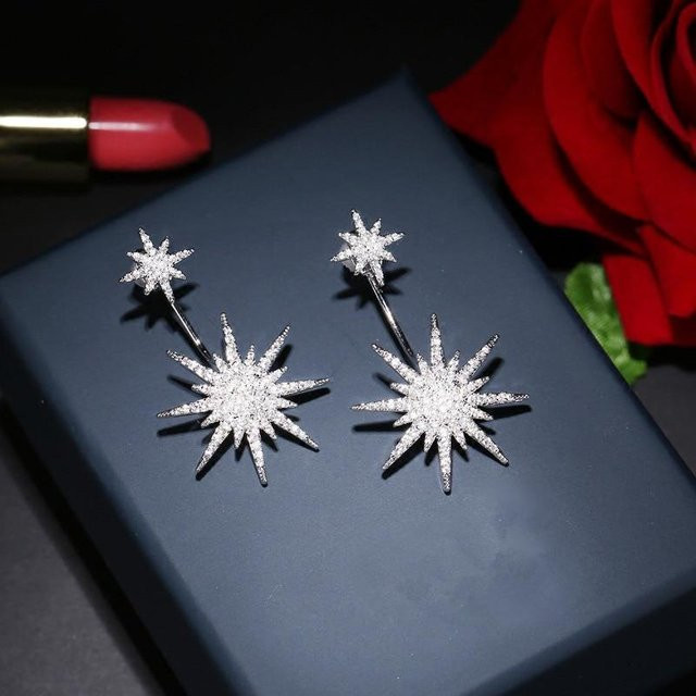 YIRAN Jewelry Hängeohrringe, Stern, Zirkonia, Schwarz, Damen - Bild 1