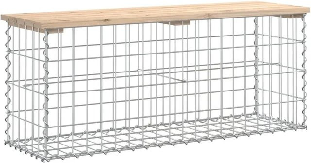 DELUKE Gartenbank Gabionen aus Stahl und Kiefernholz in Natur, B/T/H: 103 x 31,5 x 42 cm - Bild 1