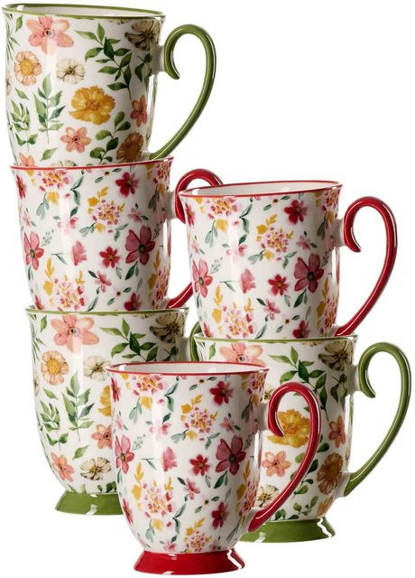 Ritzenhoff & Breker Henkelbecher Malo aus Keramik mit floralem Design, Multicolour, 6er Set, 320 ml - Bild 1