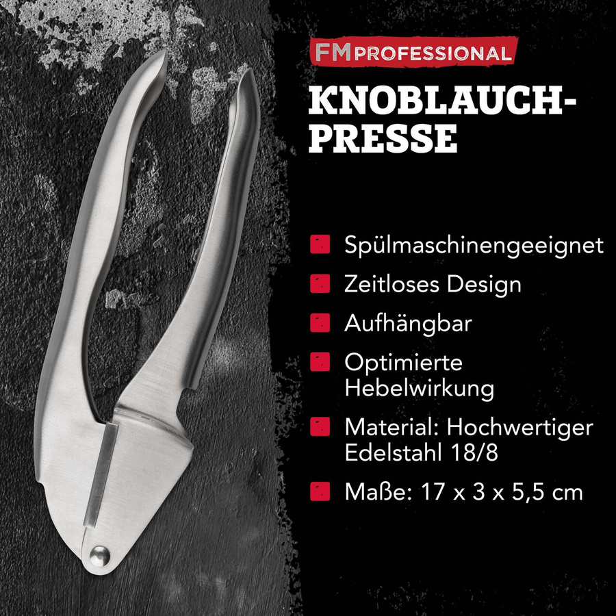 FMprofessional Knoblauchpresse aus Edelstahl in Silber mit ergonomischem Griff und spülmaschinenfestem Design - Bild 3