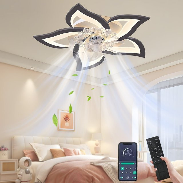 Leiser Deckenventilator mit Beleuchtung und Gleichstrommotor in Weiß und Holz, 6-stufige Einstellung, dreifarbige Dimmung, APP- und Fernbedienung sowie einstellbarer Drehrichtung - Bild 1