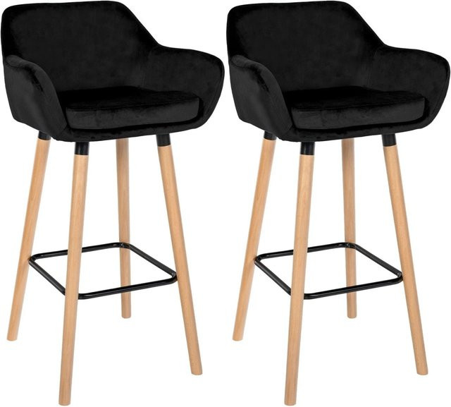 DELUKE 2er Set Barhocker MIRID aus Samt in Schwarz mit Lehne, B/T/H: 55 x 46 x 99 cm - Bild 1