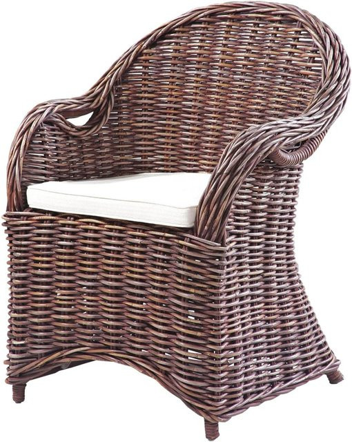 DELUKE Gartenstuhl BASEL Relaxsessel aus Rattan in Braun mit Armlehnen und wetterfestem Design, B/T/H: 64 x 51 x 88 cm - Bild 1