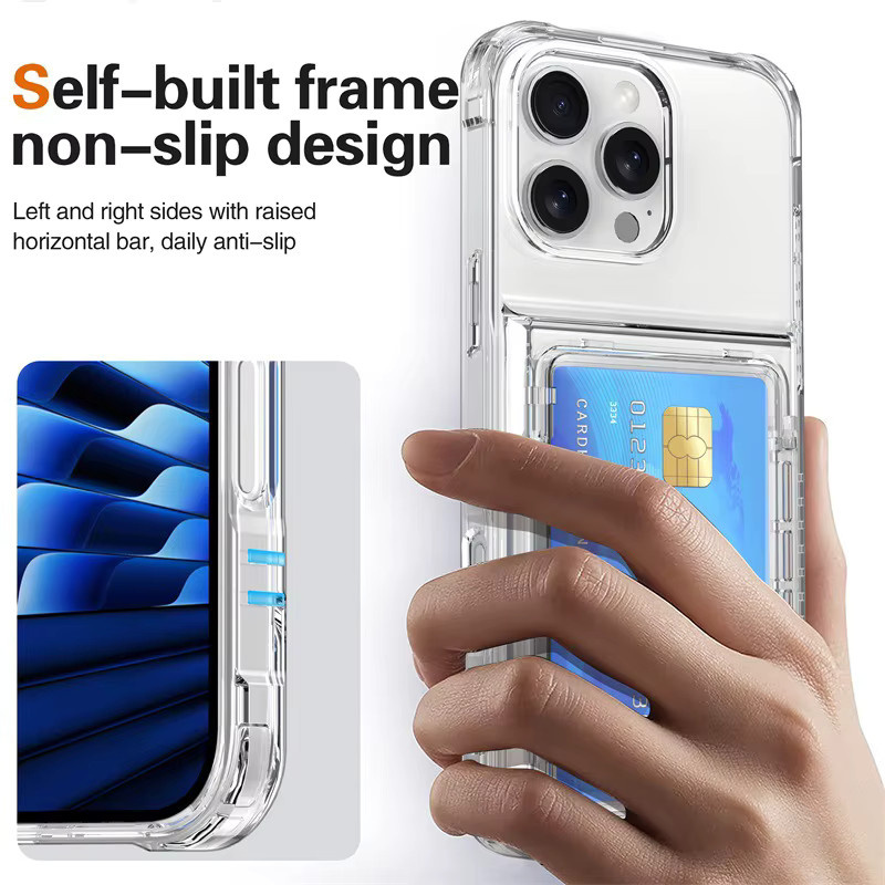 NMEGOU Transparente Stoßfeste Handyhülle mit 4 Kreditkartenhalter für iPhone 16 15 14 13 12 11 Pro Max und weitere Modelle - Bild 3