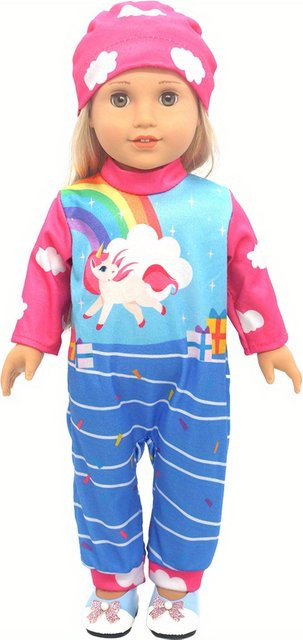 LIN KUN Mädchenpuppenkleidung, Einhorn, Rosenroter Wolken-Einhorn-Overall, Zubehör - Bild 1