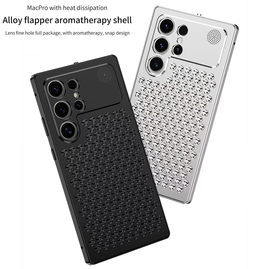 Aluminiumlegierung Wärmeableitungsgehäuse für Samsung Galaxy S26 S25 S24 Plus S23 Ultra mit Linsenschutz und Aromatherapie-Kühlöffnungen in Silber - Bild 1