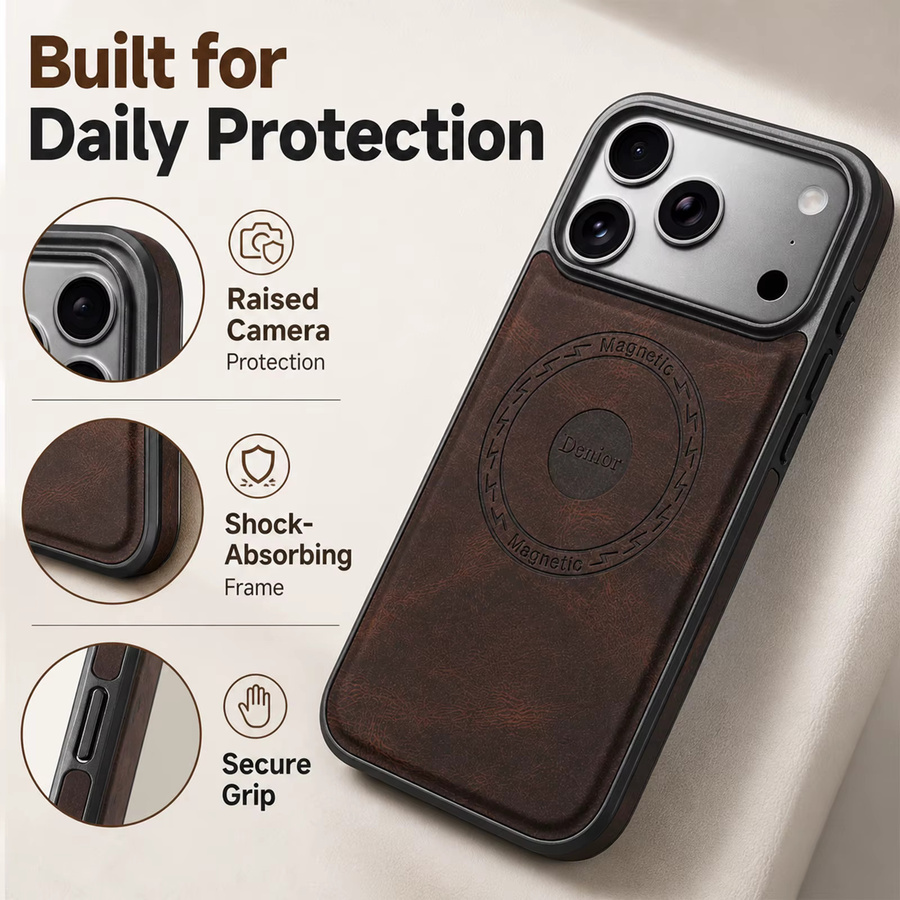 Denior Retro Handyhülle aus PU-Leder mit magnetischer kabelloser Ladefunktion für iPhone 17 16 15 14 13 12 Plus Pro Max Air, sturzsicher - Bild 4