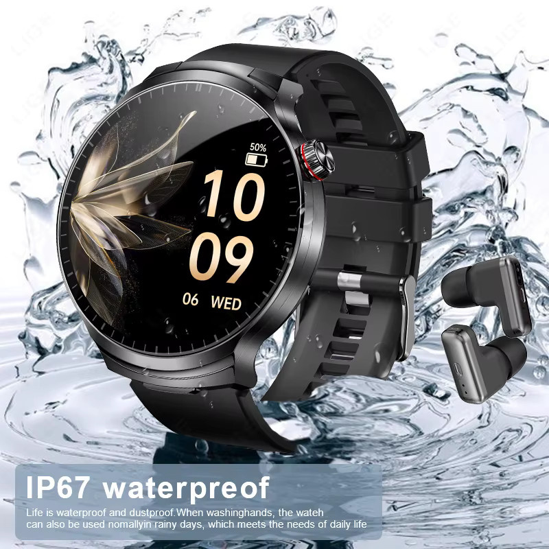 LIGE 2-in-1 Smartwatch mit integrierten TWS-Bluetooth-Kopfhörern, 1,85 Zoll Display, Herzfrequenzmessung und Telefonfunktion, Schwarz - Bild 5