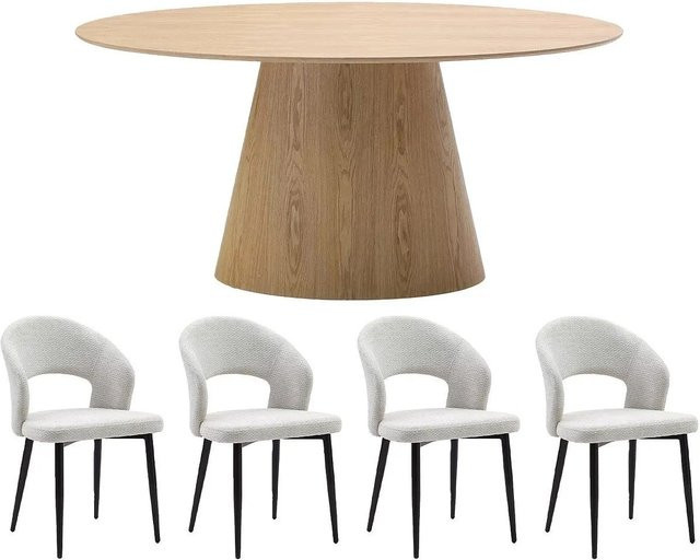 Vente-unique Essgruppe Antelada in Naturfarben Hell mit Grau und Beige, Breite: 160 cm - Bild 1