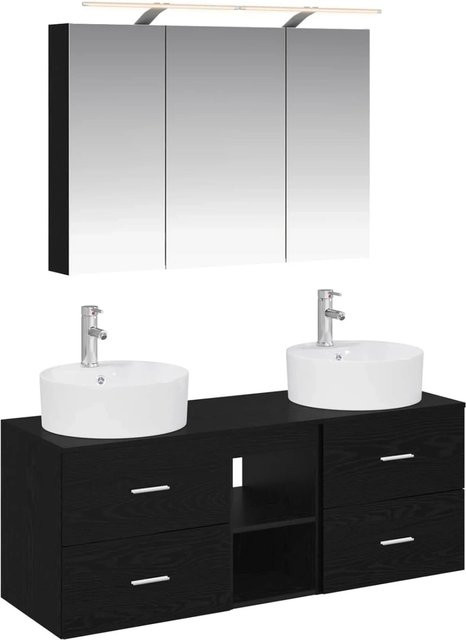 vidaXL Badezimmermöbel-Set 4-teilig in Schwarz Eiche mit Glasfront und LED-Beleuchtung - Bild 1