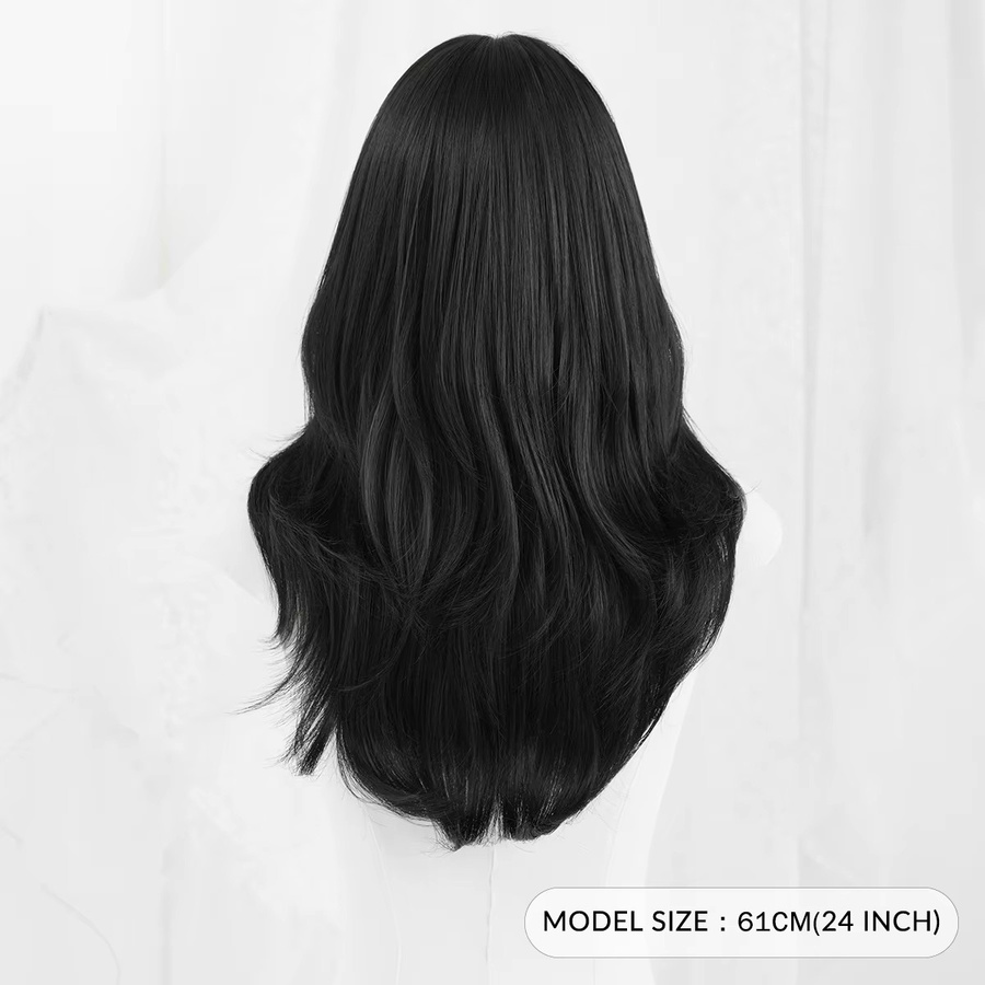 7JHH WIGS Perücke für Damen, schwarz, lang, gerade, geschichtet, mit Pony - Bild 3